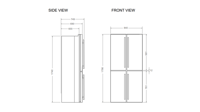 84 cm freestanding cross-door refrigerator stainless steel